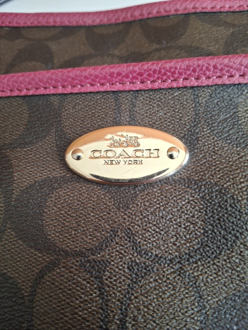 Coach Brown Signature File Crossbody Bag with Raspberry Trim - Picture 4 of 14